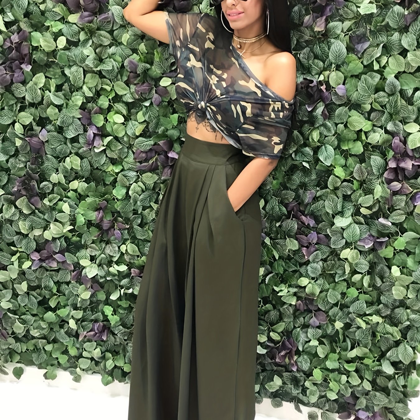 Loose Straight Flare Pants, Casual Pocket High Waist Solid Wide Leg Fashion Comfy Pants, Women's Clothing