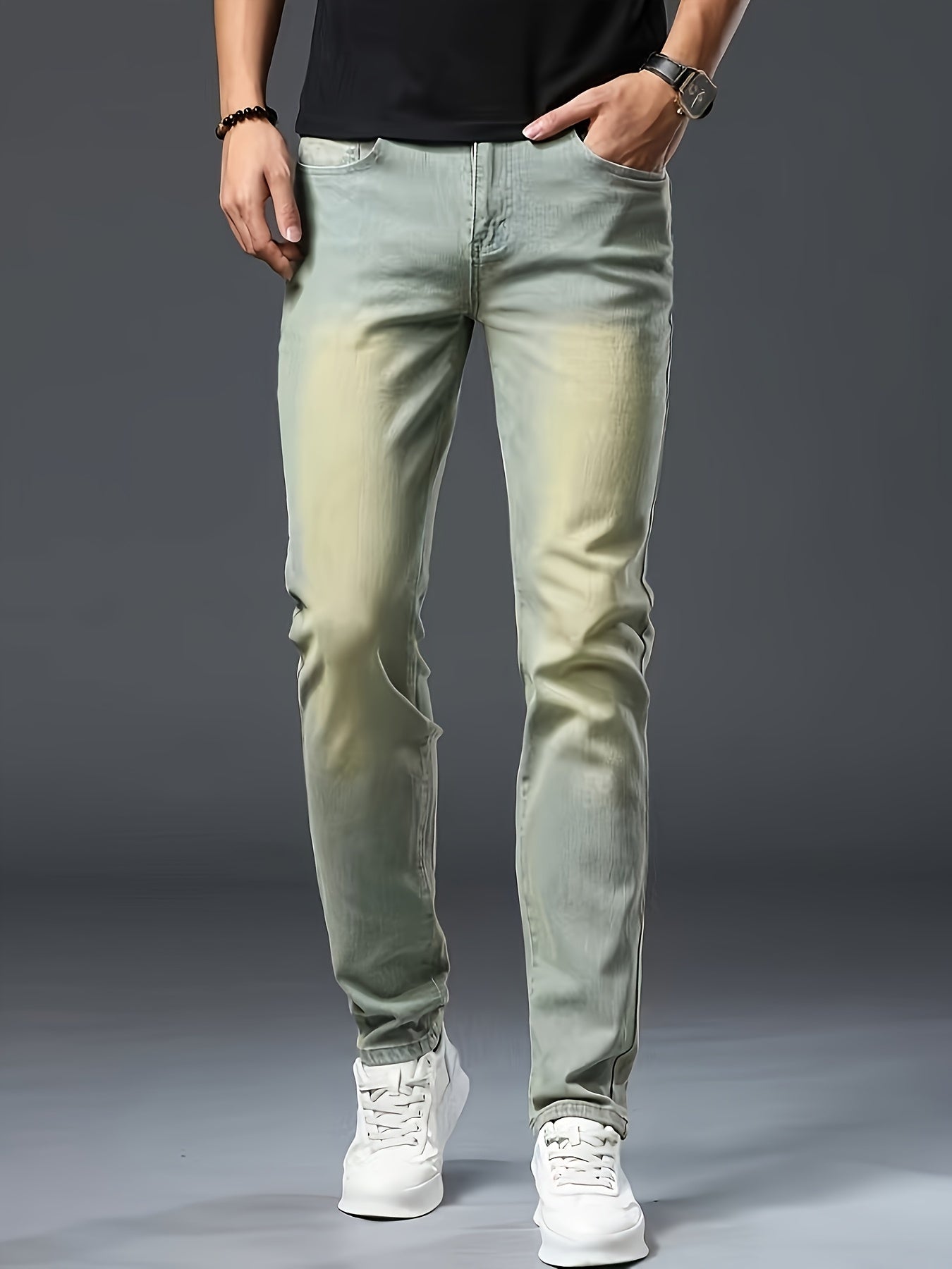 Men'S Jeans, Elastic Simple Jeans, Slim And Green Men'S Clothing, Multi-craft Men'S Pants, Suitable For All Seasons