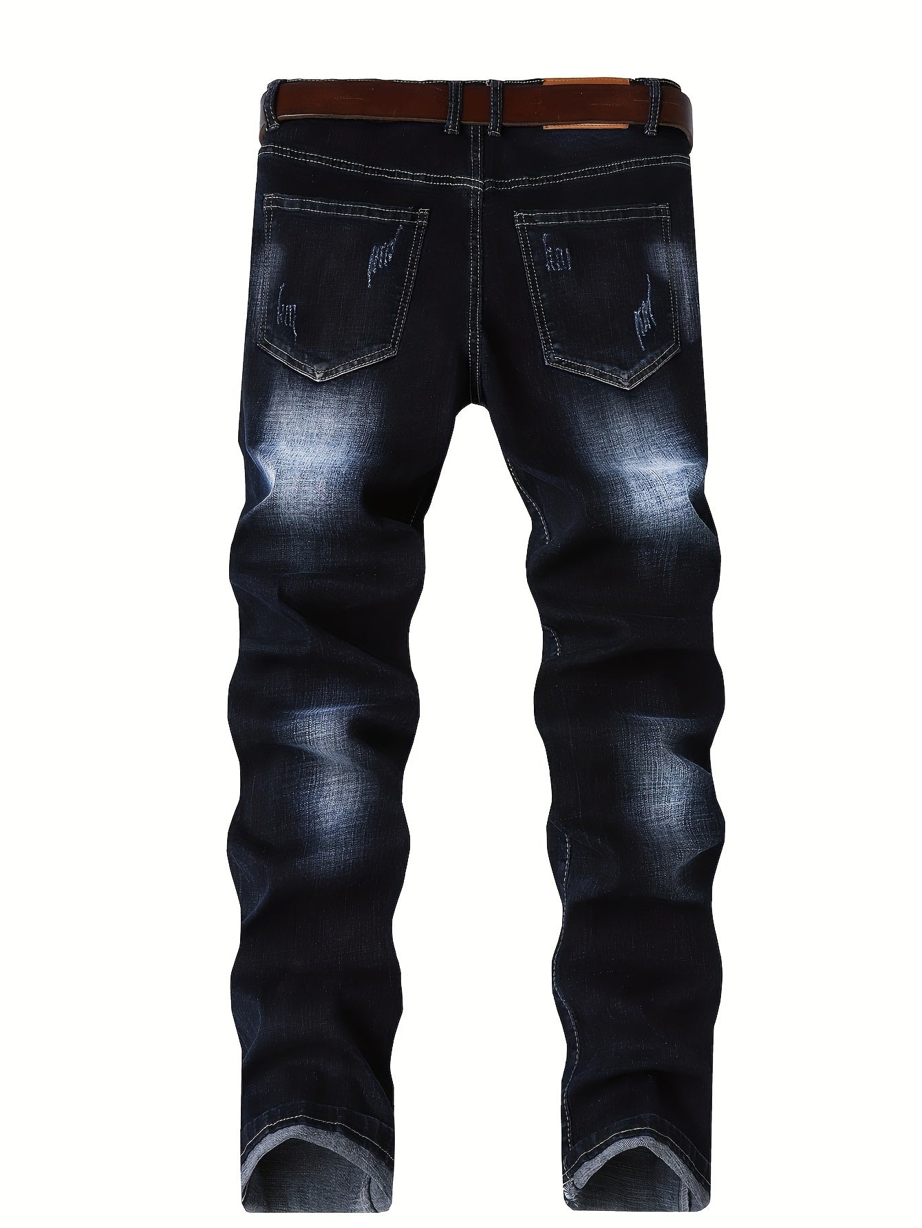 Men'S Slim Fit Stretch Jeans - Black, Slimming Denim Pants with Raw Hem & Button Detail, Versatile for All Seasons, Everyday Basics, Versatile Jeans | Distressed Denim | Rugged Denim Fabri