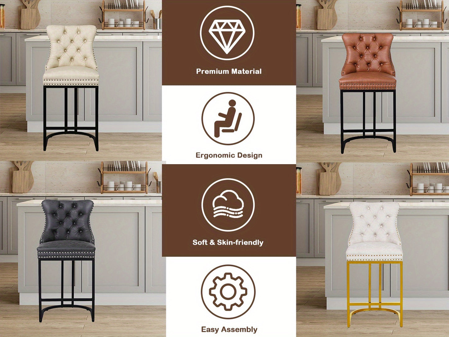 [Modern Bar Stool] 2/3/4pcs Set Modern Bar Stool - Performance Fabric Island Height for Home Kitchen