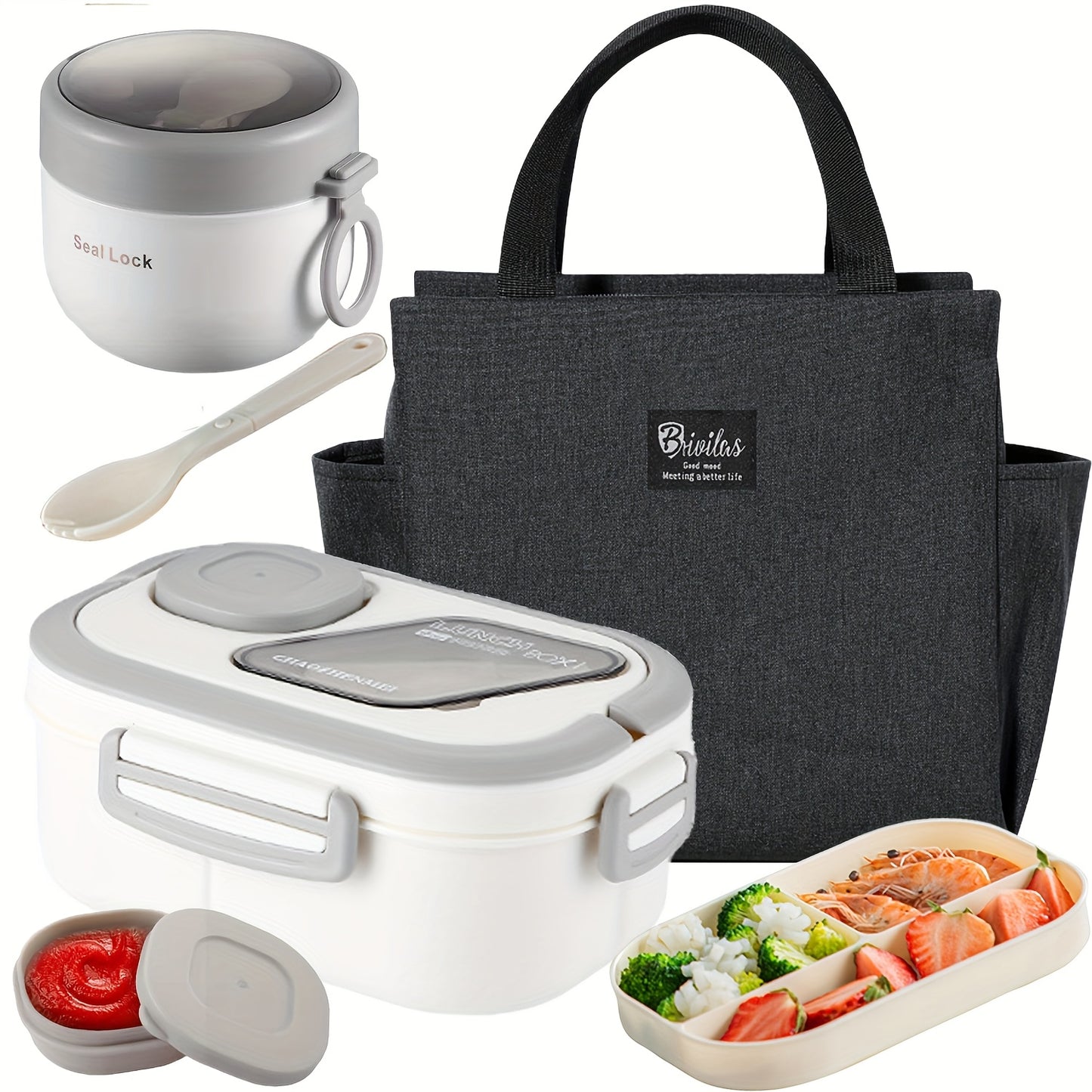 [Lunch Box Set/only Lunch Box][Local Warehouse]Halloween Gift-2-tier 6 Compartments Lunch Box Set. Bento Box For School, Office, Outdoor Picnic. |Food Storage Container|Kitchen Accessories|Bento Box With Lunch Bag|