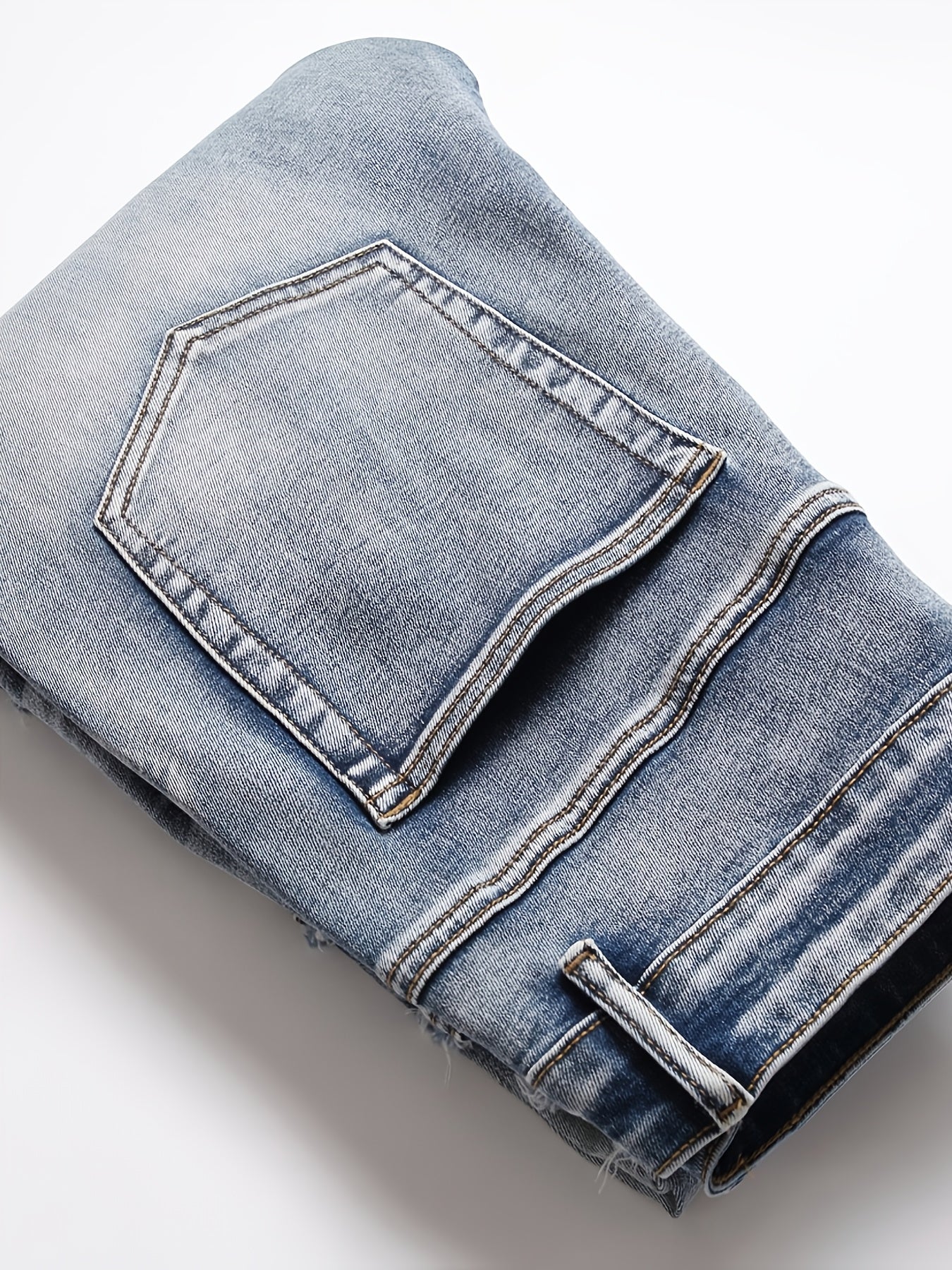 Men'S Slim-Fit Distressed Faux Denim with Raw Edges & Washed Texture - Machine-Washable Streetwear Faux Denim Trousers, All-Season Comfort, Solid Color Design for Casual & Formal Outfits, Versatile Clothing, Trendy Fashion, D