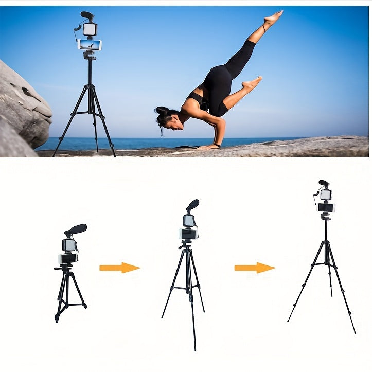 Complete, Portable Vlogging Kit: Streamer's Choice - Tripod, Pocket Light, Beauty Fill Light, Microphone - Ideal for Live Streaming & Photography, USB Connection, Black