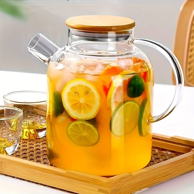 1000/1800ml Glass Water Kettle, Suitable for Stove, with Removable Strainer Mouth, Equipped with Spout, Lid and Handle, Suitable for Brewing Loose Leaf and Herbal Tea, Can Hold Juice, Milk, Beverages, Transparent Hot and Cold