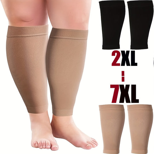 [1 Pair Compression Leg Sleeves] 1 Pair Unisex Compression Leg Sleeves | Elastic Pressure Support for Running, Gym, Casual Wear | 2XL Size, Beige & Black, Machine Washable, Gym Accessories, Durable Wear