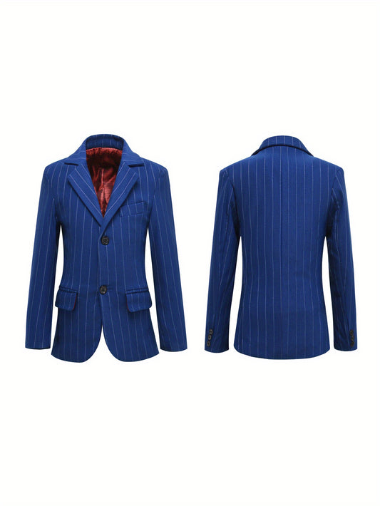 Boys' Suit 3pcs Set Boys Striped Suit Set - Blazer Jacket Vest & Pants for Kids Formal Wedding Church Baptism Party Outfit Slim Fit Stretch Comfortable Tuxedo Photoshoot Attire Size 3-16