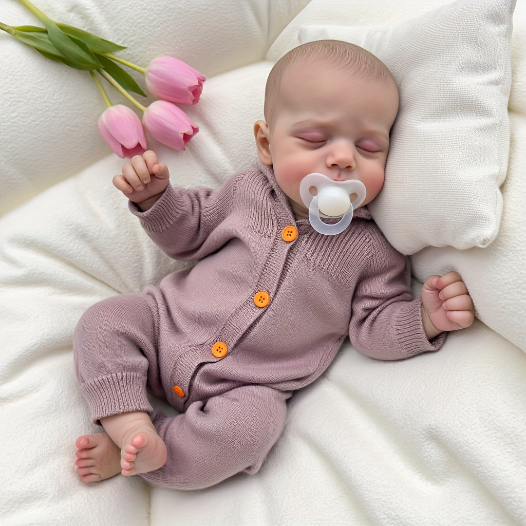 [Lifelike Vinyl Baby Doll] Lifelike 19-inch Vinyl Baby Doll, Soft Fabric Body, Sleeping Eyes, Detailed Hair, Realistic Baby Features, Comes with Pacifier And Bottle, Great for Birthday Or Christmas Gift, Cute And Collectible
