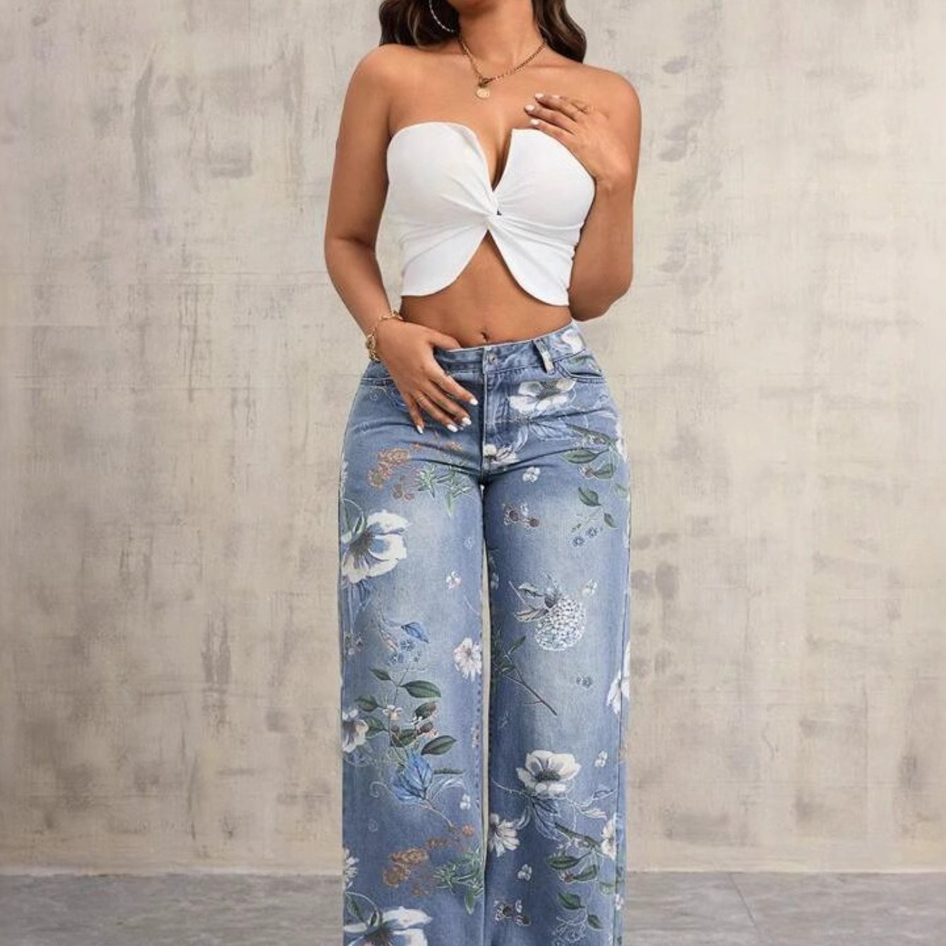 [Street print jeans] American street print jeans | Women's autumn fashion brand vibe style, loose and versatile design, mop wide-leg pants