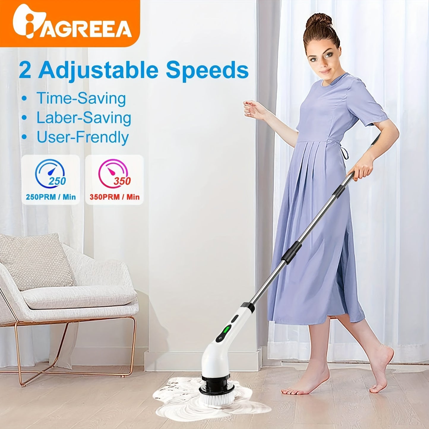 [Cordless Rotating Cleaner] Cordless Electric Rotating Cleaner - 8 Interchangeable Brush Heads, Adjustable Extended Handle, Two Cleaning Speeds - For 360-Degree Wireless Cleaning of Bathrooms, Bathtubs, Showers, Car Windows,