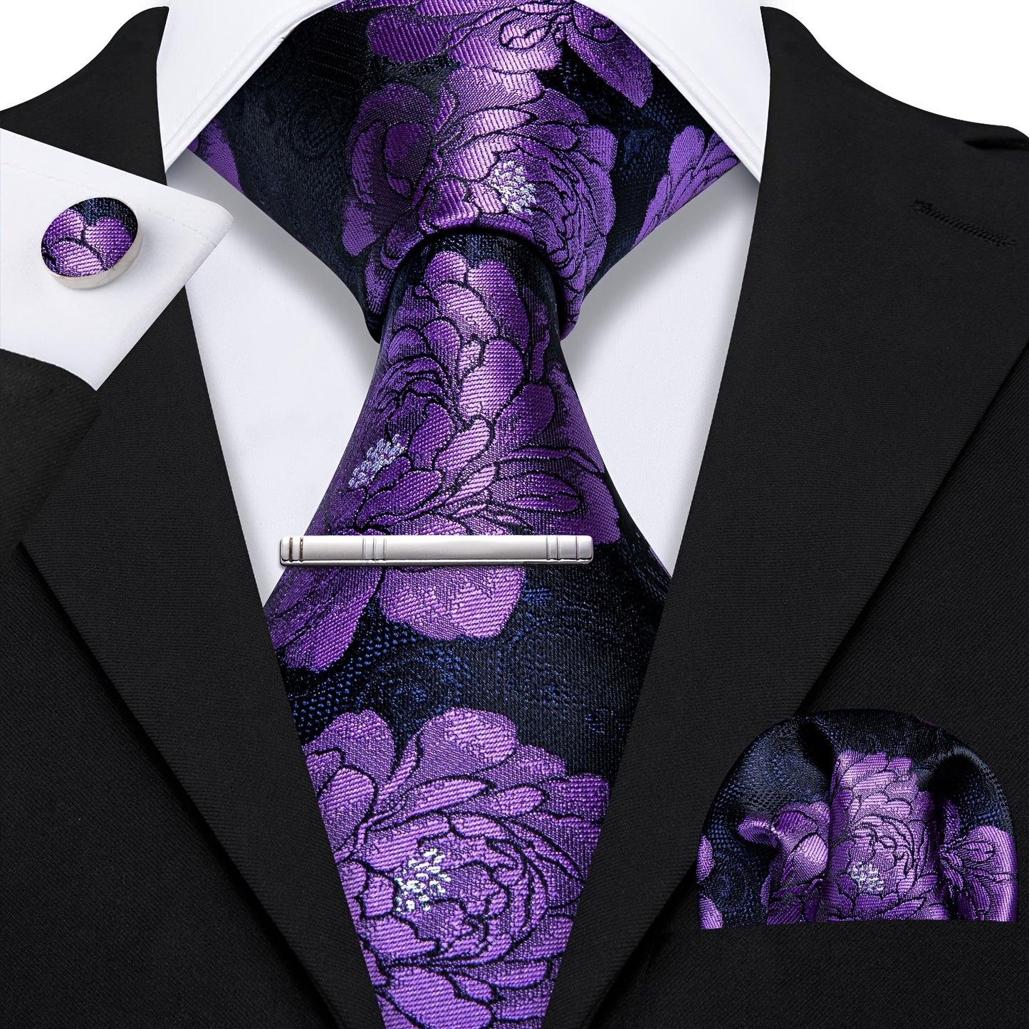 LINEZISEID 3pcs/set Men's Silk Classic Floral Necktie with Hanky And Cufflinks for Business & Wedding, Father's Day Gift, Paisley Ties for Men, Novelty Ties for Men, Special Occasion, Business Attire, Paisley Design, Elegant