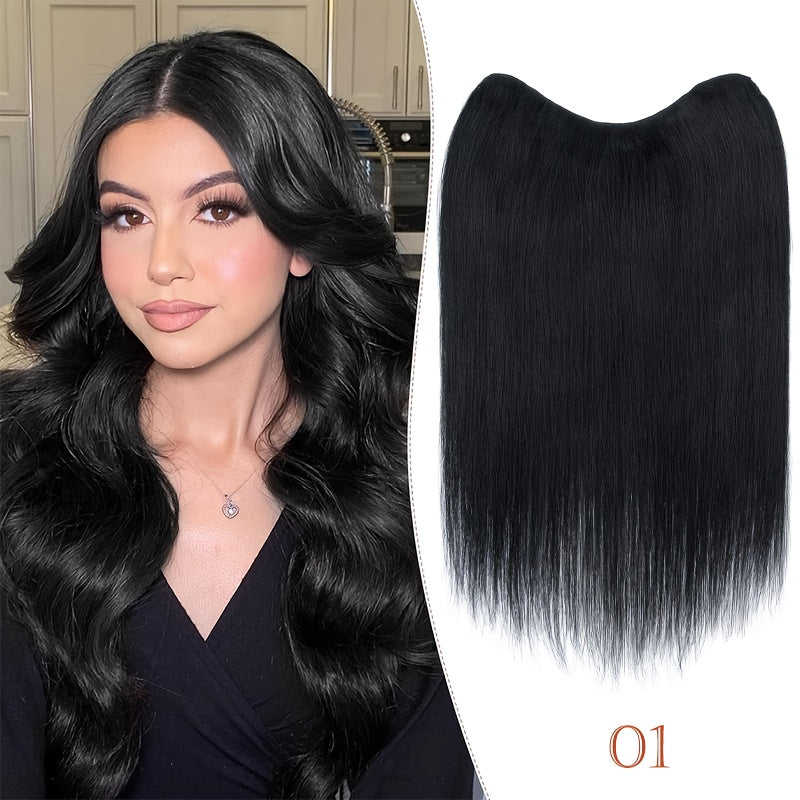 16-Inch Long Human Hair Clip In Extensions - Full Head V-Shaped Weft with 5 Clips, Natural Brown/Black/Blonde/Dark Brown/ Brown/Dirty Blonde/Chestnut Brown/Red Brown/White/Gray/ Auburn - Straight Hair Extension for Women, Bal