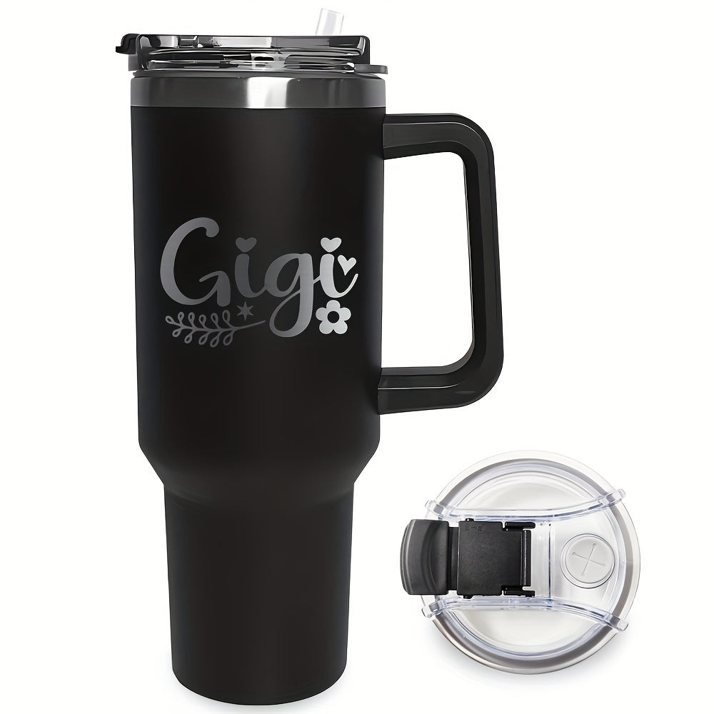 40oz GIGI Stainless Steel Travel Mug with Handle and Straw, Insulated Vacuum Tumbler, Reusable Hot and Cold Beverage Cup, Ideal for Grandkids, Parties, Halloween, Thanksgiving, Christmas, Birthdays - Black, White, Pink