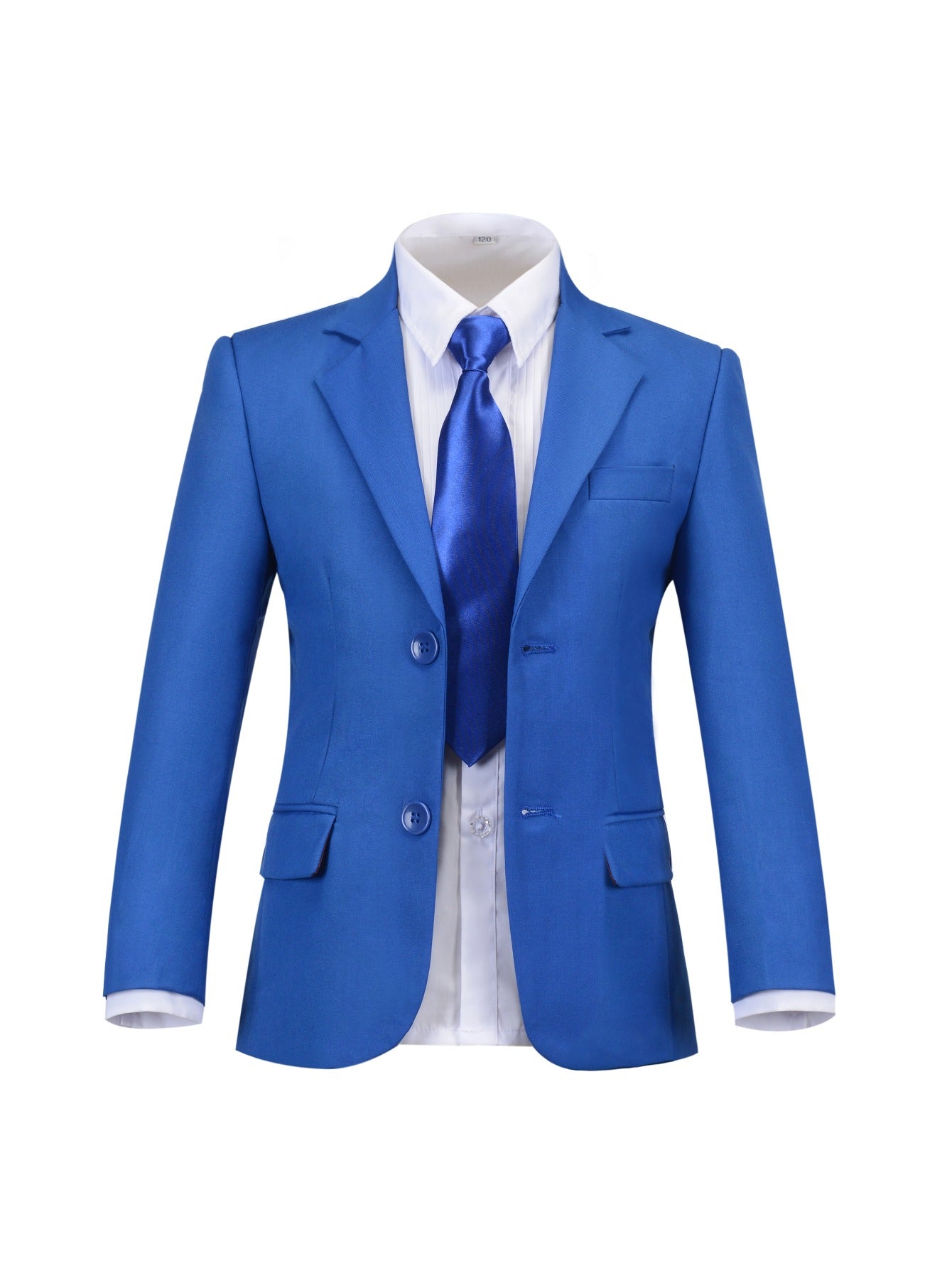 Boys' 4pcs Serge Suit Set: Jacket + White Ruffled Shirt + Pants + White Tie, White/ Black/ Royal Blue, Sizes 2-16, Ideal for Weddings/ Flower Boy/ Back to School, Perfect for Outdoor, Perfect for Thanksgiving, Perfect for Chr