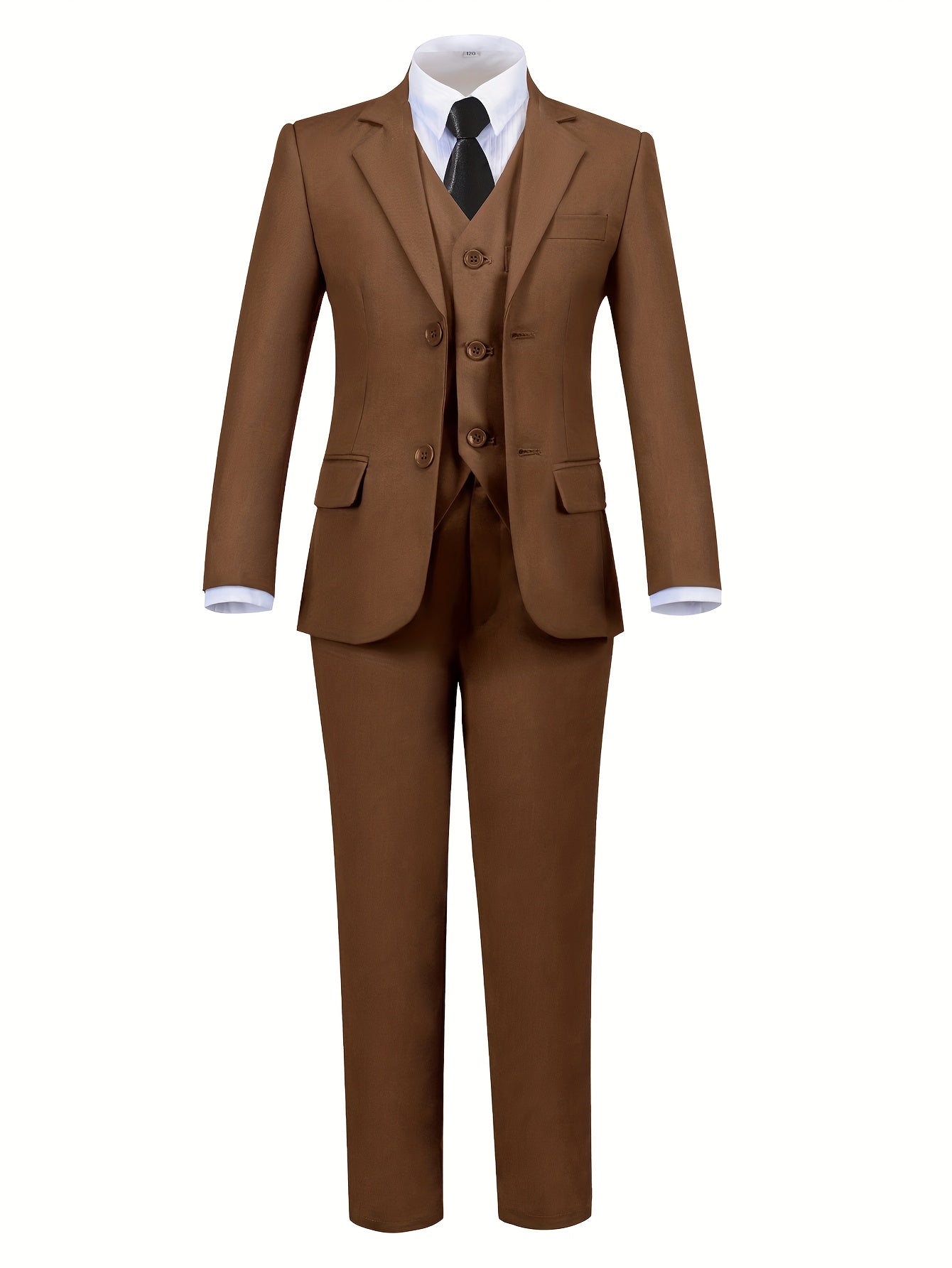 Boys' 3-Piece Suit Set: Slim-Fit Solid Green Jacket, Vest & Pants with Pockets - All-Season Formal Party Wear, Long Sleeve, Regular Sleeve Design, Formal Attire for Boys, Party Attire, Classic Lapel Collar, Durable Fabric