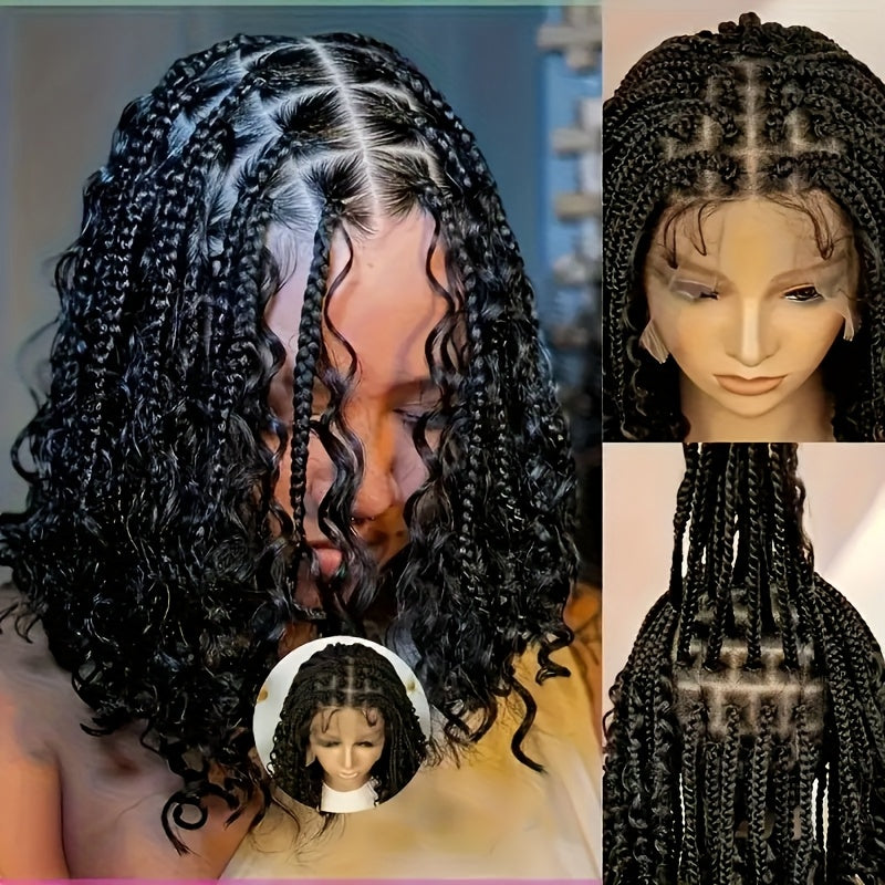16 Inch 13x6'' HD Lace Short Braided Wigs for Women Bob Knotless Boho Braided Wigs Hair Premium Synthetic Braided Lace Front Wig, Lace Front Wig Synthetic, Pre Plucked Lace Front Wig, Wig Braids, Wig, Lace Front Wig, Protecti