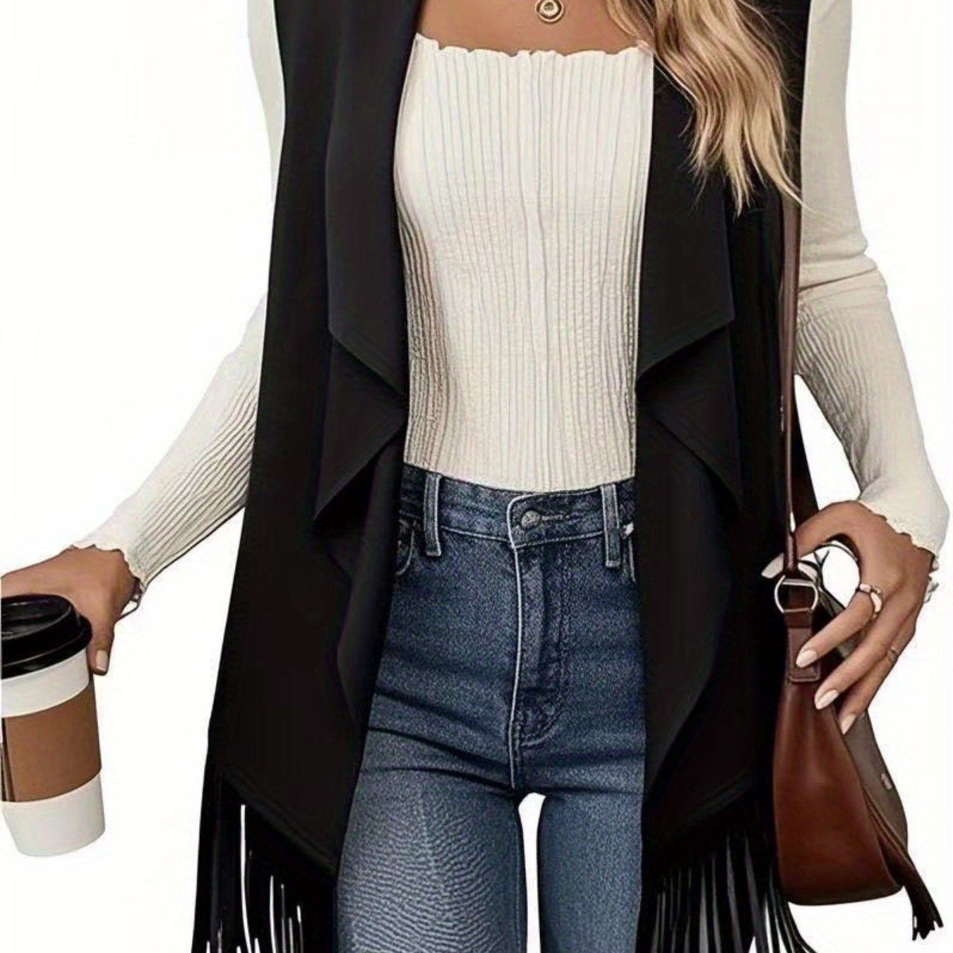 Womens Tassel Vest 70s Hippie Costume Sleeveless Cowgirl Western Outerwear