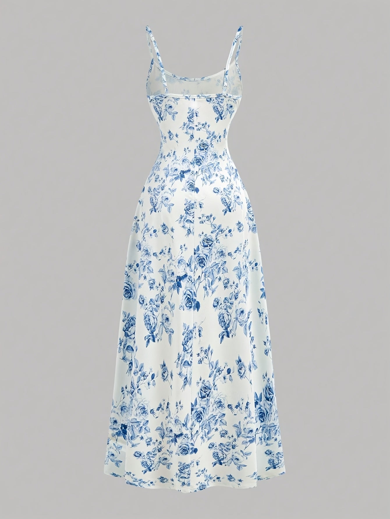 Elegant Floral Print Sleeveless Maxi Dress - Waist, Ruched Detail, Light Blue & White Floral Pattern, Perfect for Summer, Adult Women'S Fashion, Sleeveless Dress|Floral Print Dress|Ruched Detail