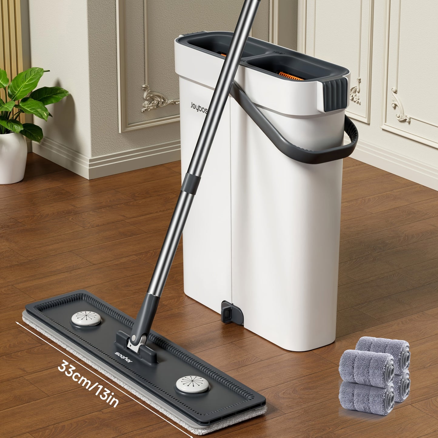 Mop And Mop Bucket Combo Set, Hand-free Flat Mopping Mop And Bucket, Washable Reusable Microfiber Cloth, Wet And Dry, Can Mop Tile Wood Floor Marble, Suitable For Living Room, Bedroom, Kitchen, Bathroom Use