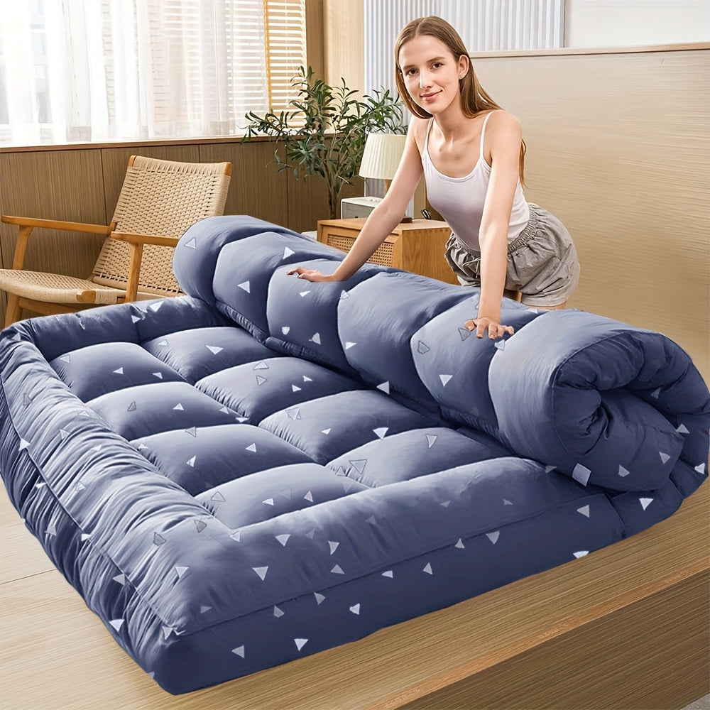 Thicken Floor Futon Cooling Mattress, 1000GSM Queen Size Japanese Tatami Mattress, Foldable Japanese Twin Floor Mattress Tatami Mat, Non Slip Sleeping Pad, Soft Roll Up Bed Student Dormitory Mattress Topper, Camping Couch Bed