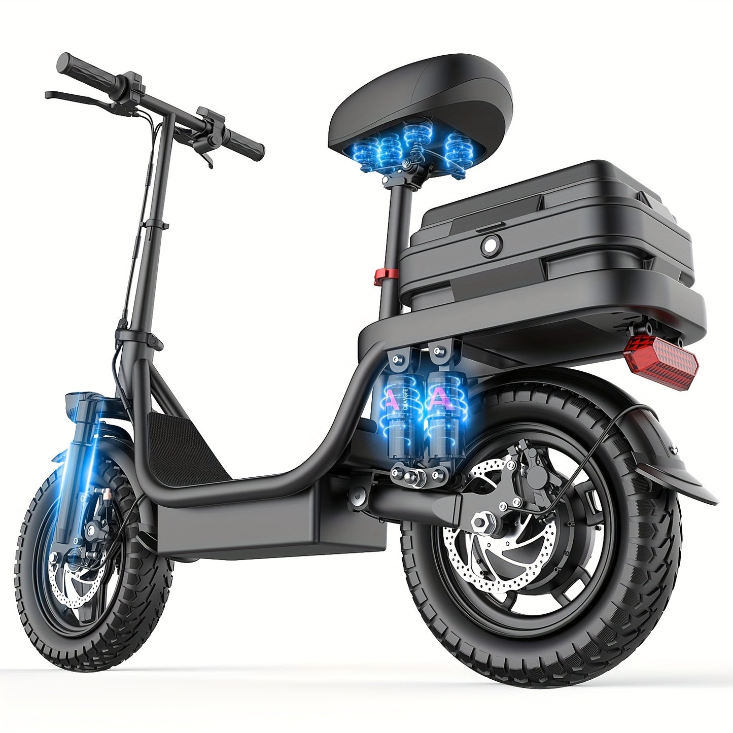 740W Electric Scooter for Adults with Seat - 25-Mile Range, 20Mph Top Speed, Foldable Design, 10" Shock Absorption, 14" High Quality Tires & Dual Disc Brakes - Carbon Steel Frame, Dual Power Source (Battery/US Plug) - Ideal f