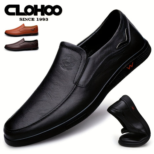CLOHOO Men's Slip-On Casual Shoes - Genuine Leather Upper, Rubber Sole with PU Cushioned Insole, All-Season Comfort for Business , Brown/Black, Casual Footwear | Classic Slip on | Rubber Sole Footwear
