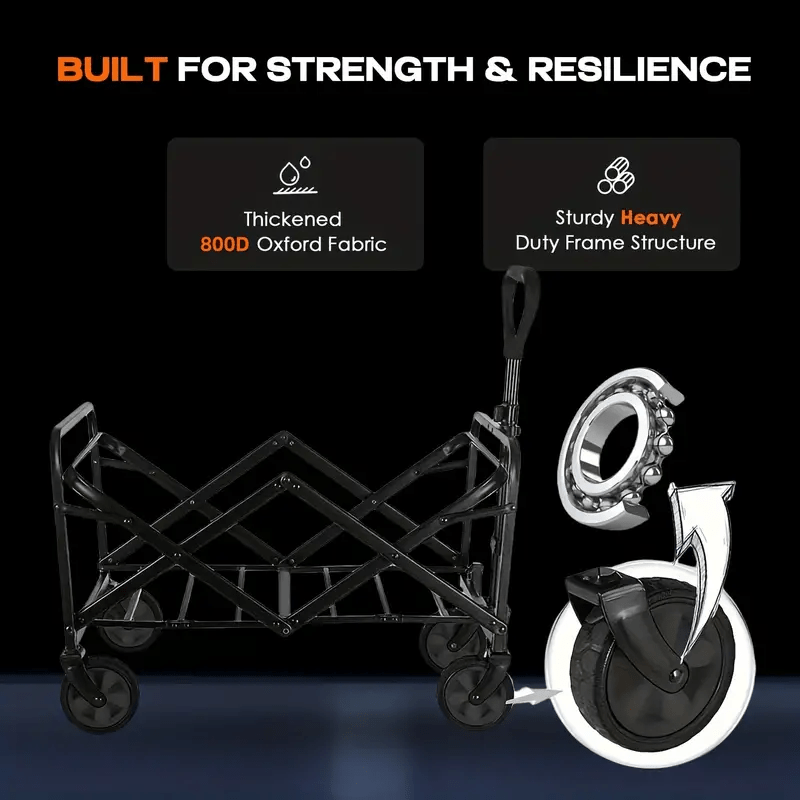 1pc 30" Heavy-Duty Collapsible Shopping Cart with All-Terrain Wheels - Foldable Utility Wagon for Beach, RV Storage, Sports, and Camping, Black Mesh & Durable Fabric Construction, Beach Wagon Cart