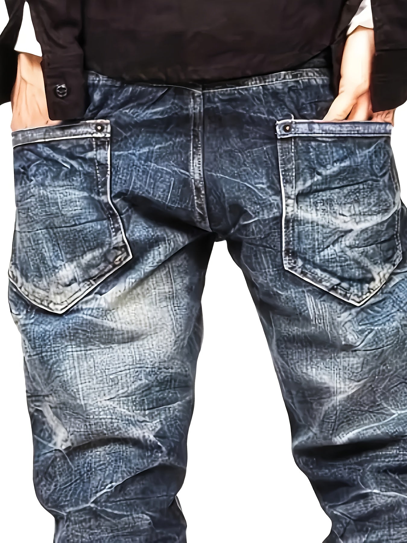 Men'S Vintage Washed Blue Faux Denim - Loose Fit Streetwear Pants with Raw Edge Details, All-Season Non-Fading Faux Denim for Casual Outfits & Casual Attire, Urban Fashion, Distressed Look, Sturdy Construction, Fashion Bottom