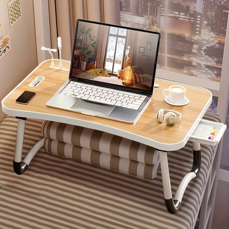 Ultra Large Portable Laptop Bed Table - Multi Functional Tray Holder with Cup Holder And Drawer, USB, Fan, And Light - Perfect for Eating, Reading, And Writing on Beds, Sofas, Floors - Stable, Durable, And Foldable