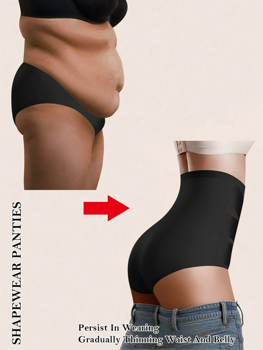 MIOTAN Women's High-Waisted Briefs - Breathable Mesh & Ice Sliky Fiber Seamless Panties, No Show Comfort Underwear for Casual Attire, Solid Color Elegant Design, Shaping Underwear, Crosscrotch Design, No Visible Lines