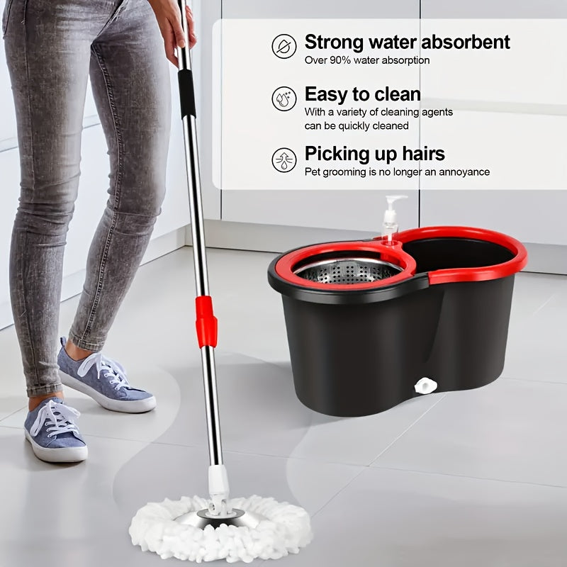 Mop Bucket Set, Spin Mop And Bucket With Wringing System, Bathroom Mop Bucket, 360° Spin Mop System With 4 Ultra-Fine Fiber Mop Replacement Heads, Suitable For Living Room, Bedroom, Kitchen, For Hardwood Tile Marble Floors