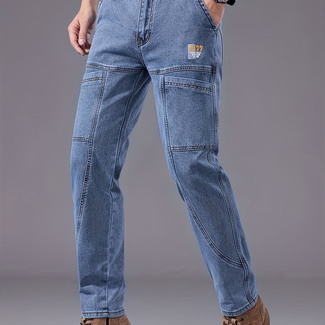 Men'S Small Straight Tube Style Fashionable Printed Six Pocket Design Micro Elastic Denim Pants