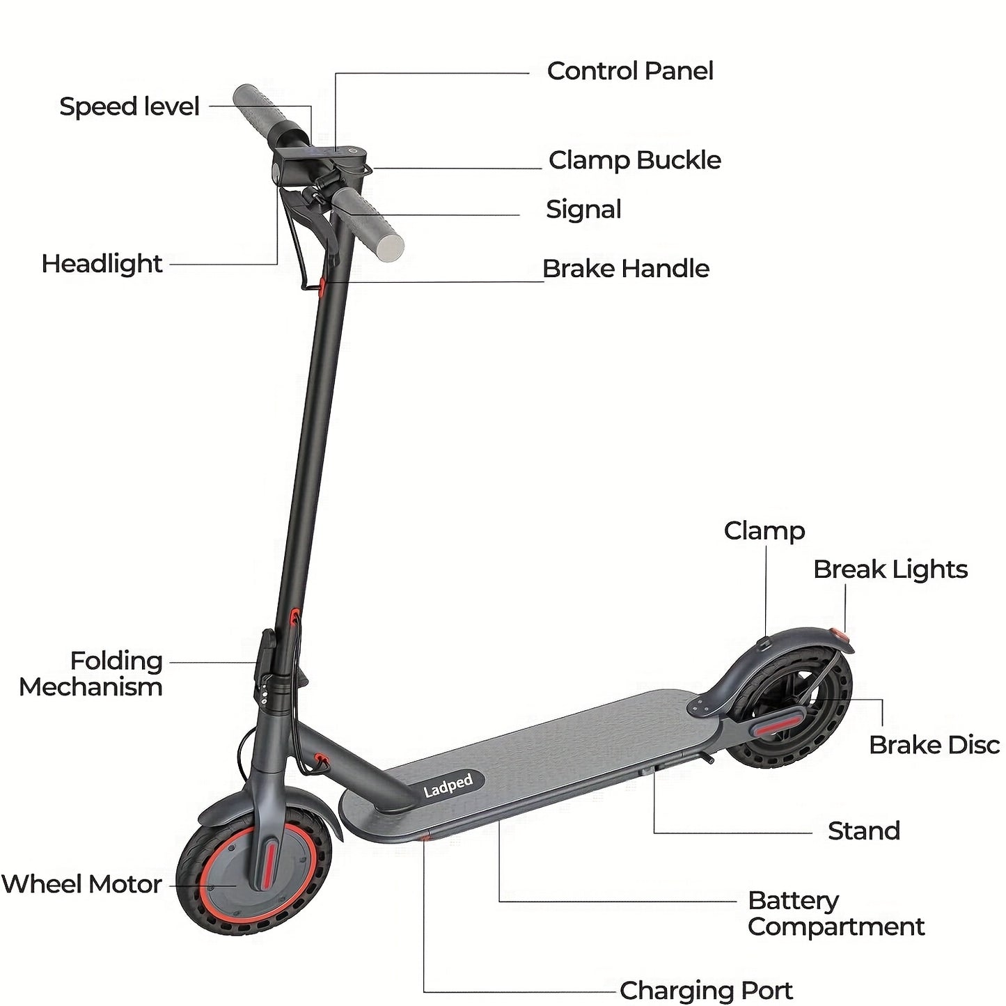 LADPED Electric Scooter LP80, 350W 36V, 8.5" Solid Tires, 19 Mile Range And 3 Modes, High Speed For Teens And Adults, Foldable And Height Adjustable, Designed For Beginners- Ideal For Travel, City Streets, Parks, Or Campus Pa