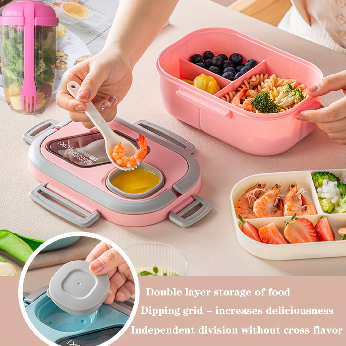 [Lunch Box Set/only Lunch Box][Local Warehouse]Halloween Gift-2-tier 6 Compartments Lunch Box Set. Bento Box For School, Office, Outdoor Picnic. |Food Storage Container|Kitchen Accessories|Bento Box With Lunch Bag|