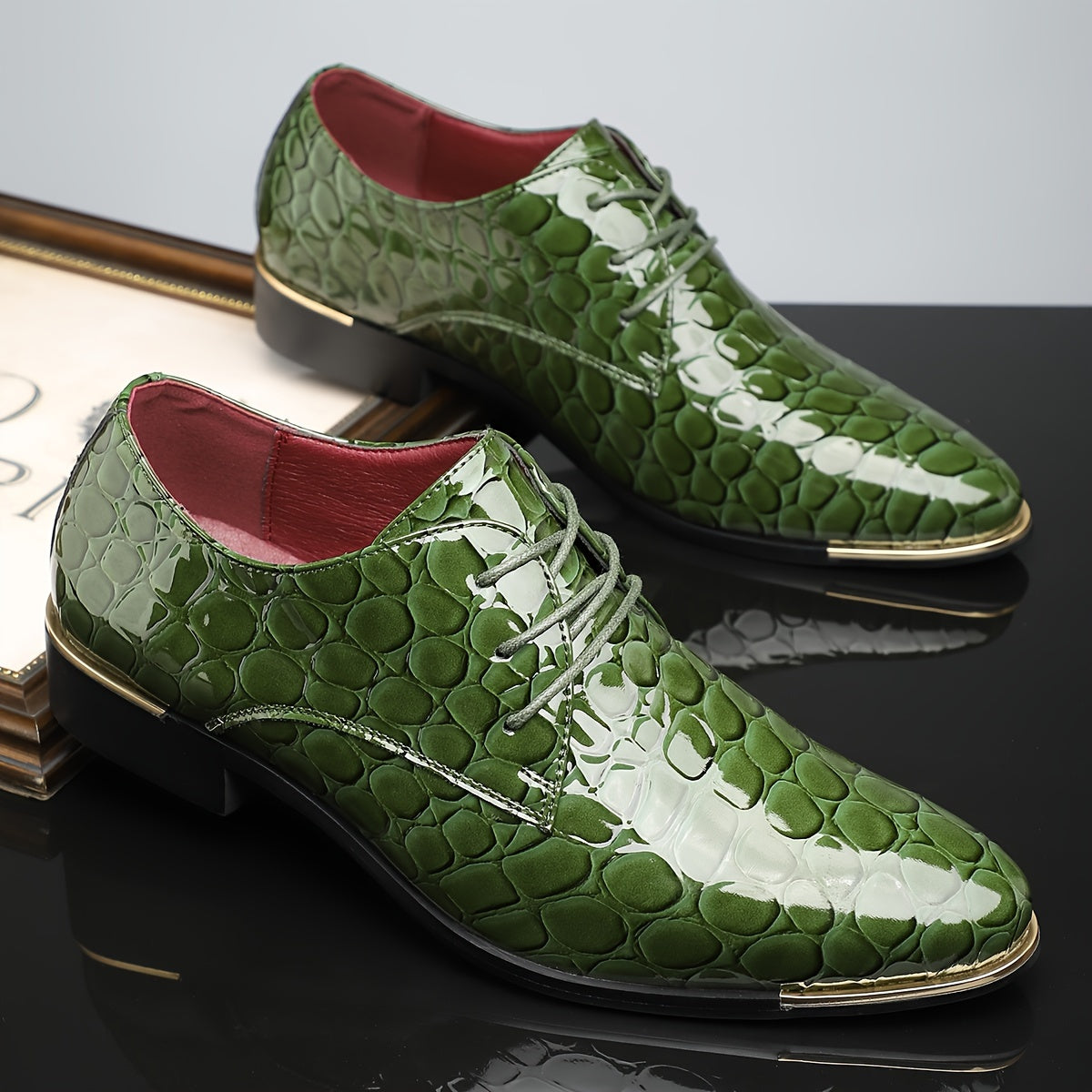 Plus Size Men's Vintage Plain Toe Derby Shoes, Comfy Non Slip Lace Up Durable Rubber Sole Business Occasion Shoes, Men's Footwear