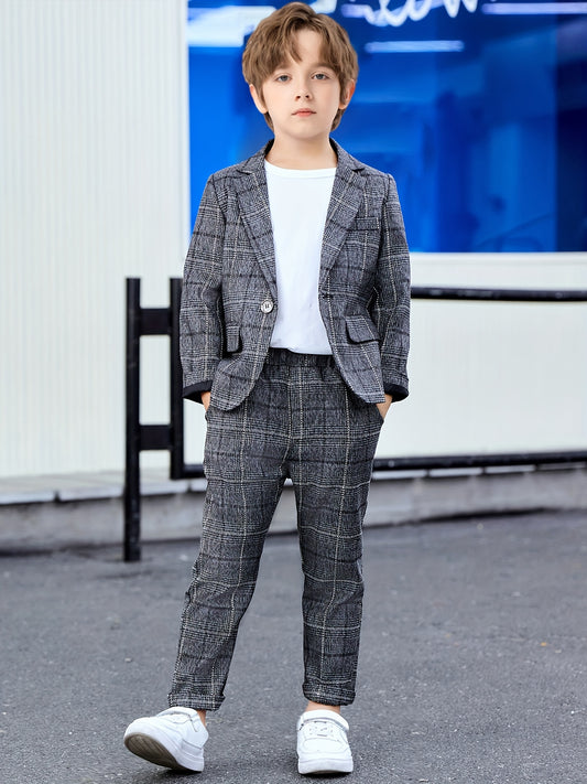[Cool Boy Two-Piece Suit] New Style Cool Boy Two-Piece Suit Set | Children's Wedding Performance Outfit for Spring and Autumn Season