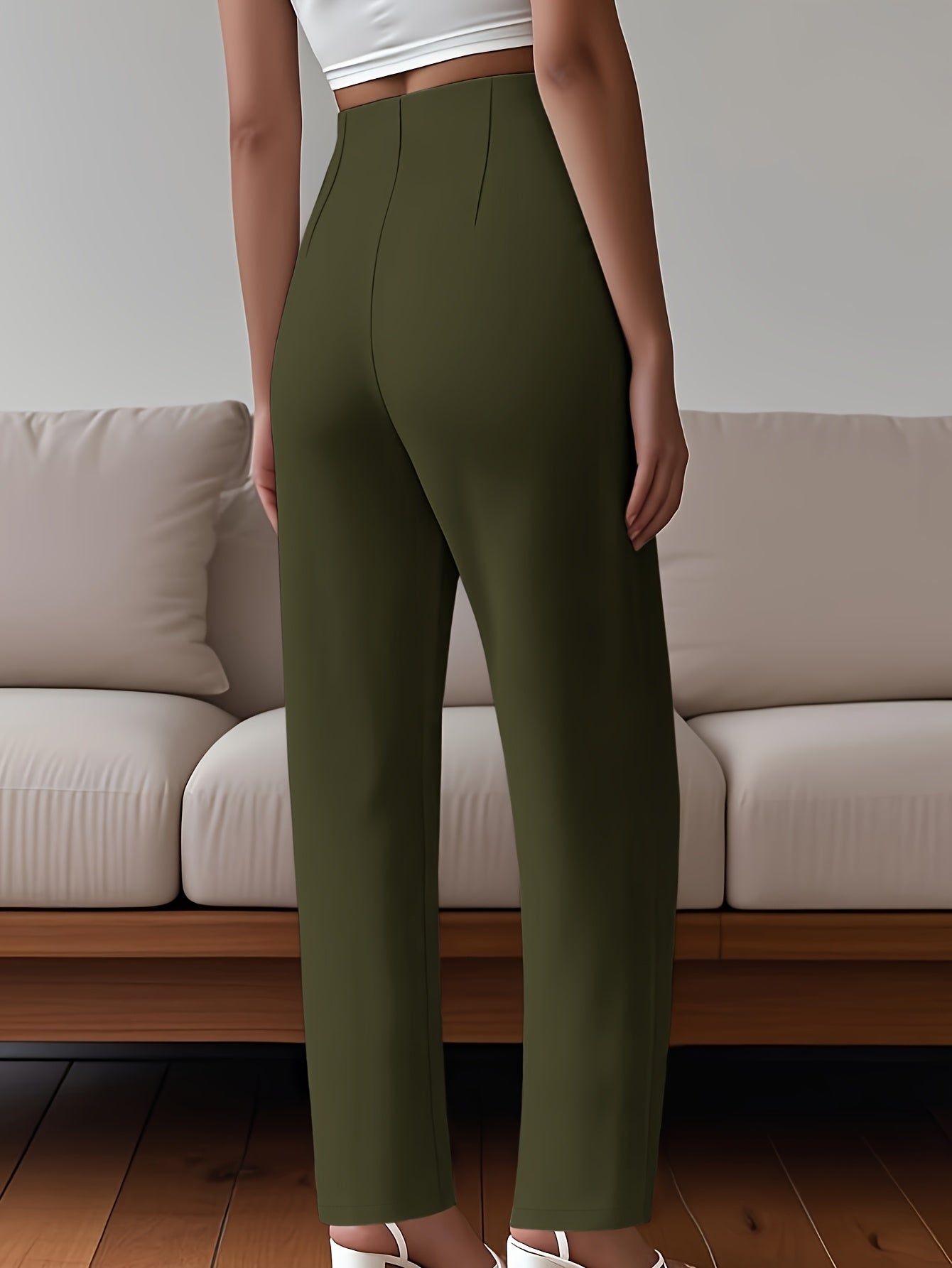 Women's Elegant Solid Black Trousers with Hidden Zipper Closure - Structured Non-Stretch All-Season Work Pants for Commuting, Travel & Professional Attire, Machine Washable Tailored Fit, High Waist Trouser Pants for Women, Pa