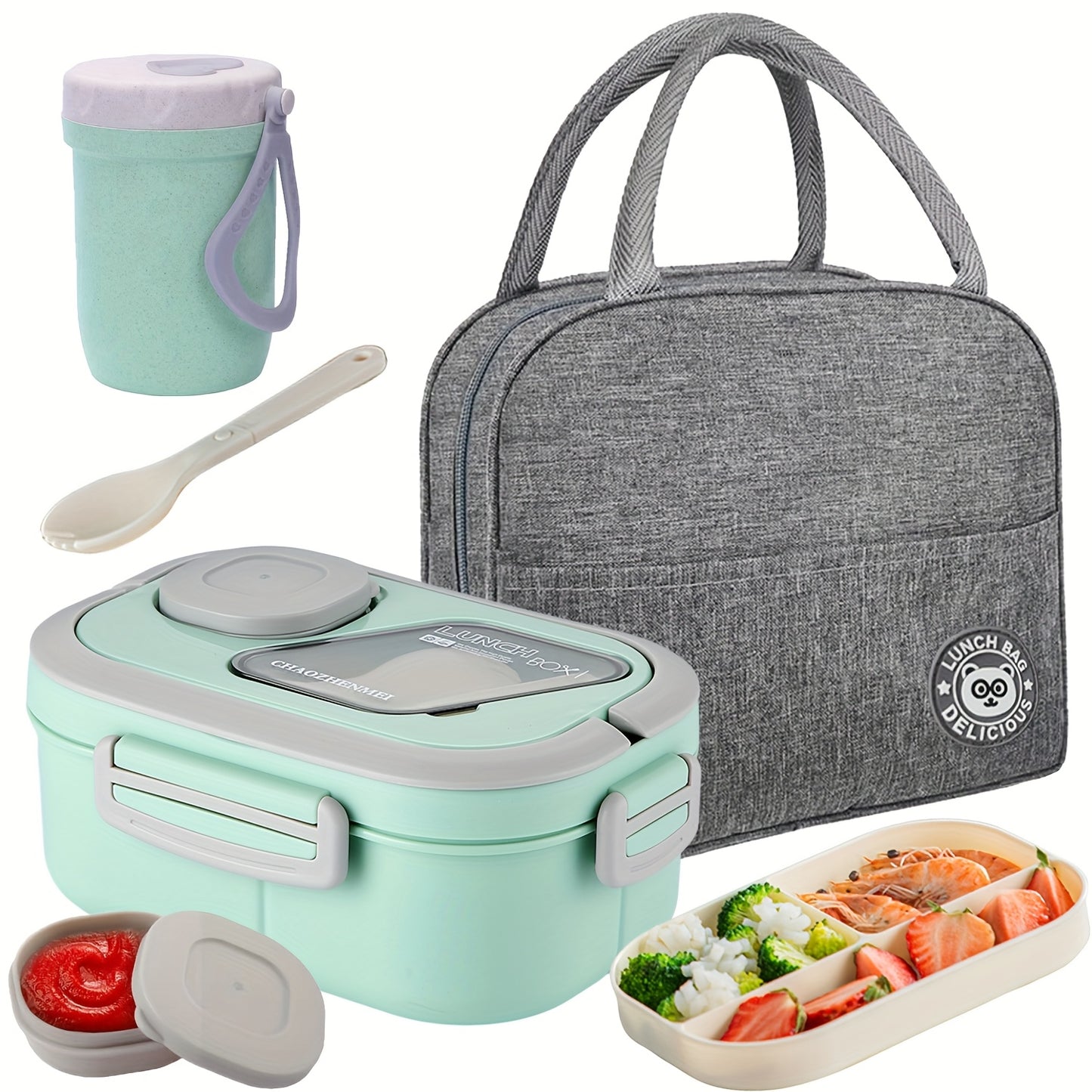 [Lunch Box Set/only Lunch Box][Local Warehouse]Halloween Gift-2-tier 6 Compartments Lunch Box Set. Bento Box For School, Office, Outdoor Picnic. |Food Storage Container|Kitchen Accessories|Bento Box With Lunch Bag|