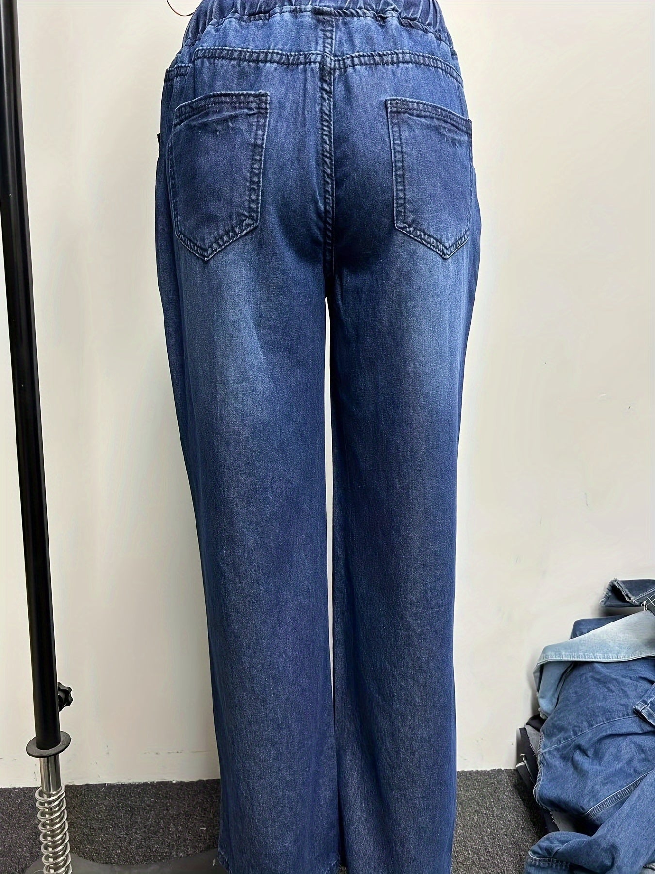 [Lightweight Denim Jeans] YIWEIDI Women's Lightweight Non-Stretch Wide Leg Denim Jeans | Casual Loose Fit, Drawstring Elastic Waist, Light Blue Washed, Perfect for Spring/Summer/Fall