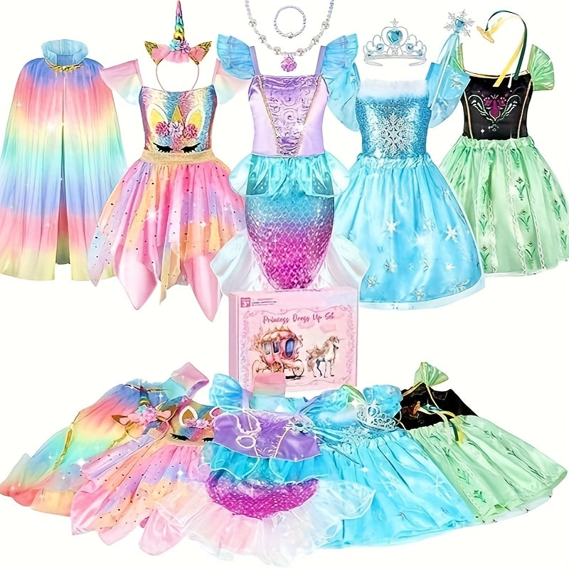 18pcs Princess Dress Up Clothes for Little Girl Role Play Costume Gift Set, Princess Dress Up Toys for Youngsters Girls, Birthday Christmas Party Gifts for Girls Aged 3-6 Years Old