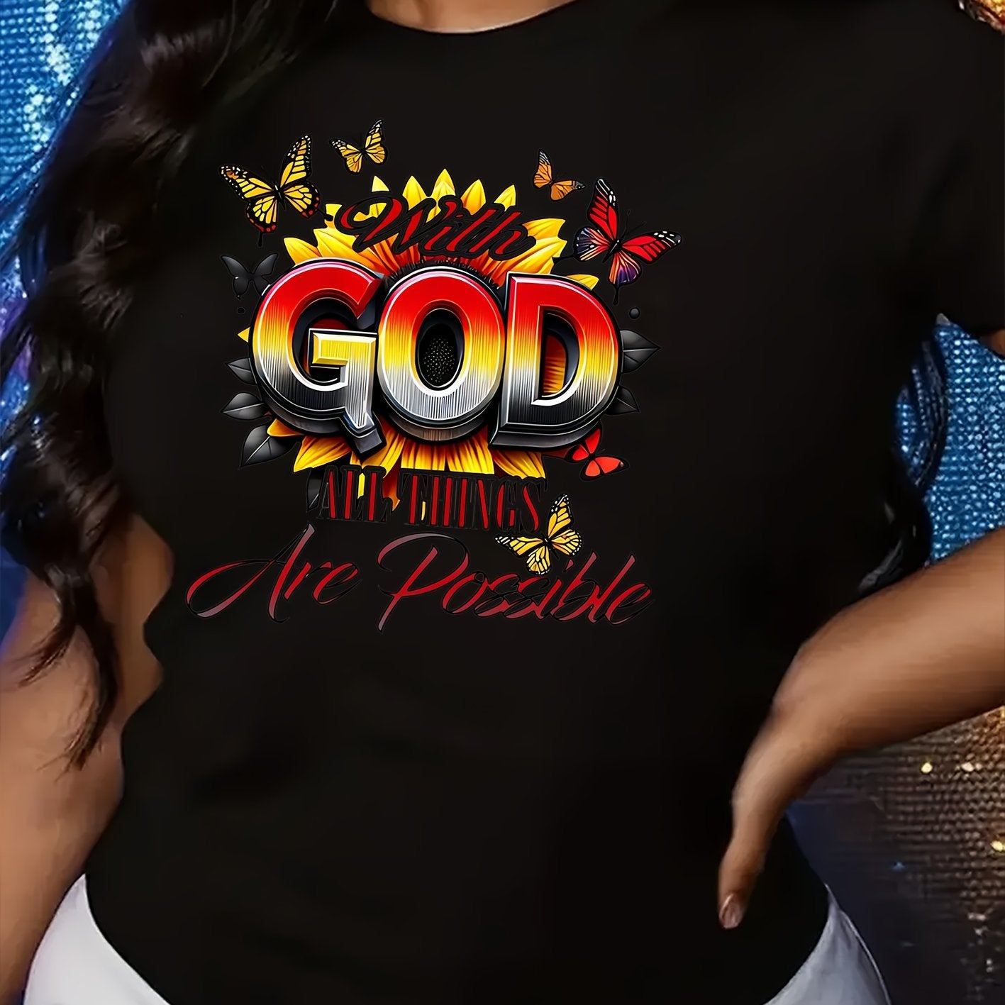 [GOD Print] Women's Short Sleeve T-Shirt | 100% Polyester | Machine Washable | Casual Top for Women