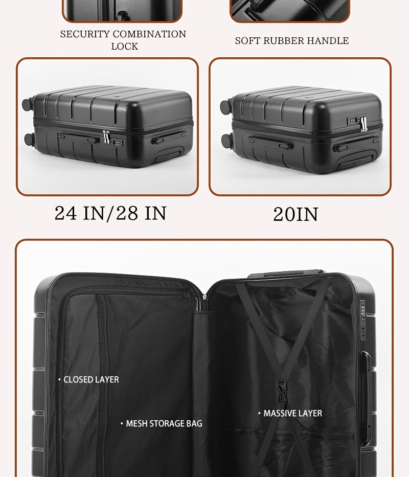 [Lightweight Durable Luggage Set] 4pcs Lightweight Durable Hardshell Luggage Set - ABS+PC Suitcases with Spinner Wheels, Telescoping Handle, Zip Closure, Combination Lock - 14"+20"+24"+28" Travel Companion