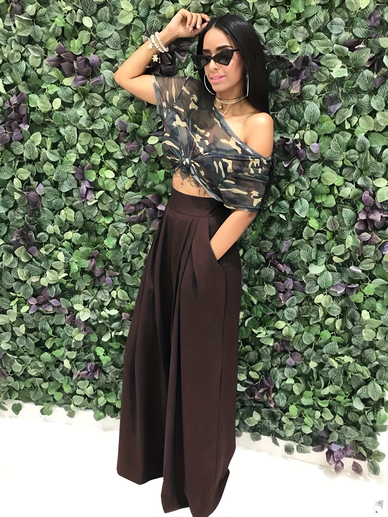 Loose Straight Flare Pants, Casual Pocket High Waist Solid Wide Leg Fashion Comfy Pants, Women's Clothing