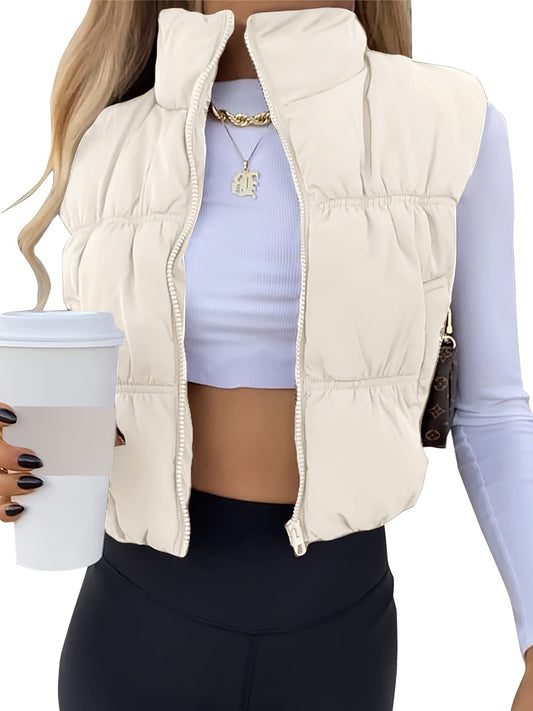 Women's Crop Puffer Vest Winter Zip Up Lightweight Sleeveless Warm Outerwear Padded Coat