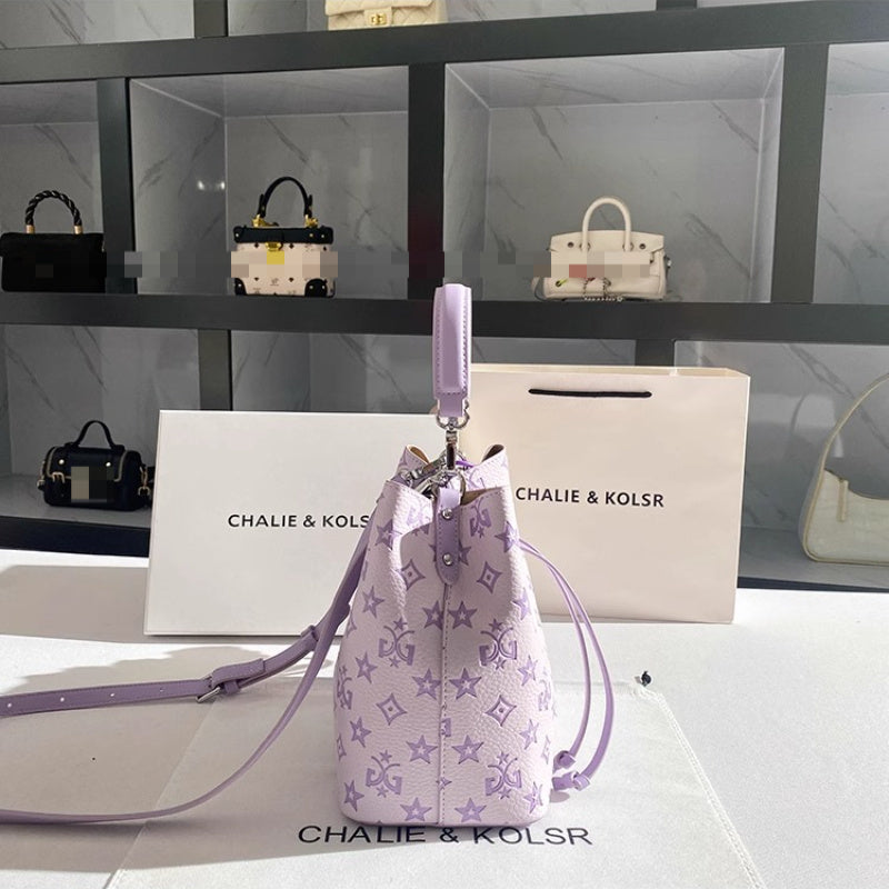 2025 New Large Capacity Purple Bucket Bag for Women - Elegant Geometric Pattern, with Embossed Detailing, Adjustable Shoulder Strap & Golden-Tone Hardware, Durable Polyester Lining, Stylish Everyday Handbag, Sophisticated Acc