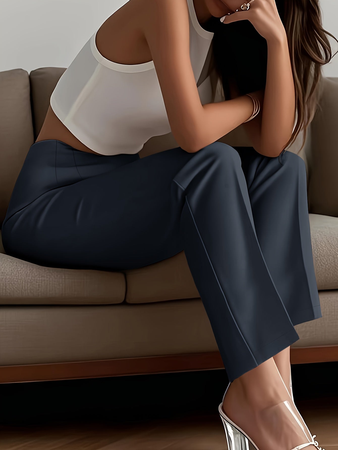 Women's Elegant Solid Black Trousers with Hidden Zipper Closure - Structured Non-Stretch All-Season Work Pants for Commuting, Travel & Professional Attire, Machine Washable Tailored Fit, High Waist Trouser Pants for Women, Pa