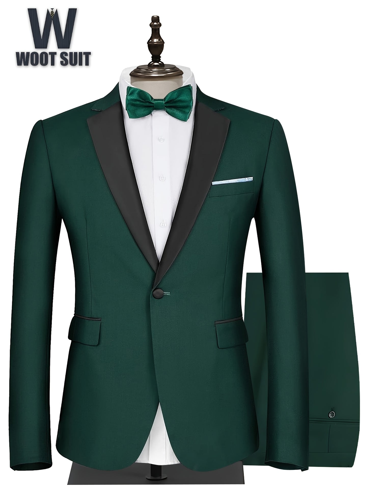Men'S Slim Fit 2pcs Tuxedo Suit, One-Button Blazer & Pants Set With Bow Tie For Wedding, Prom, And Formal Events