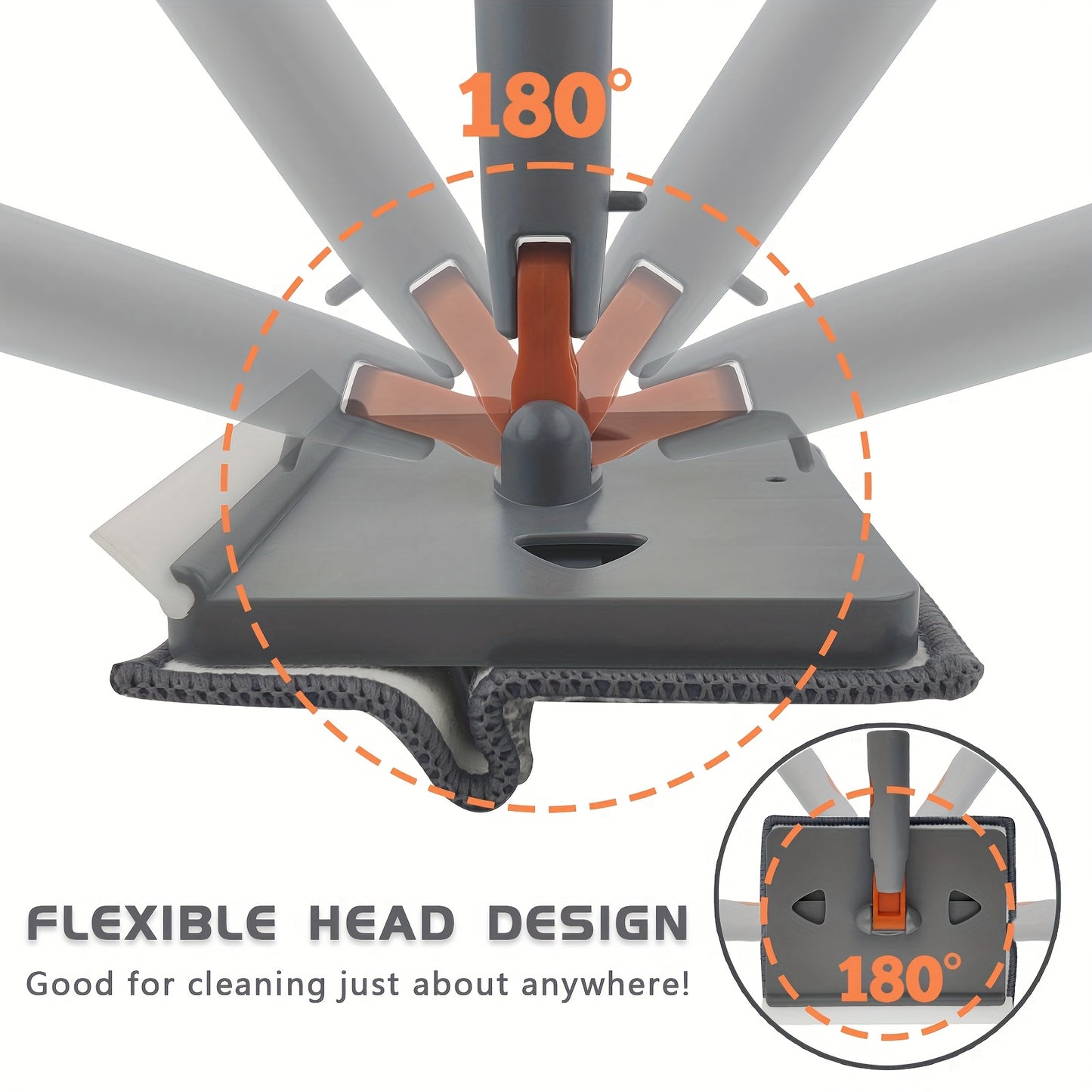 Long Handle Skirting Board Cleaning Tool with 6 Reusable Mop Pads & Accessories – Efficient Wall, Floor, Ceiling, and Tile Cleaner for Bedroom, Bathroom, Kitchen, Living Room, and More, Ergonomic Design | Durable Plastic Ha