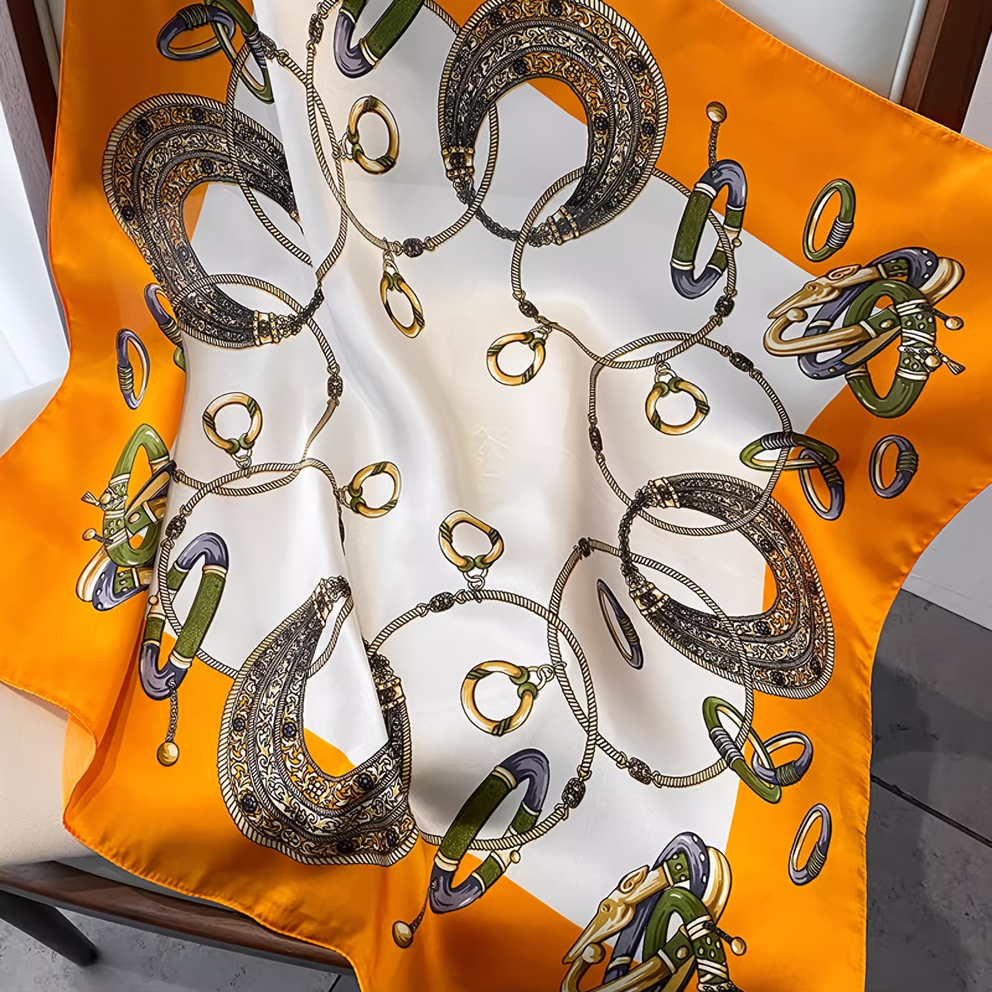 [Sun-Protective Scarf] Women's Elegant Luxury Scarf - 27.5" Large Square Handkerchief with Golden-Tone Metallic Accent, Soft Pastel, & BrownGolden - Breathable, Sun-Protective Fashion Accessory for Casual Outings & Formal Eve