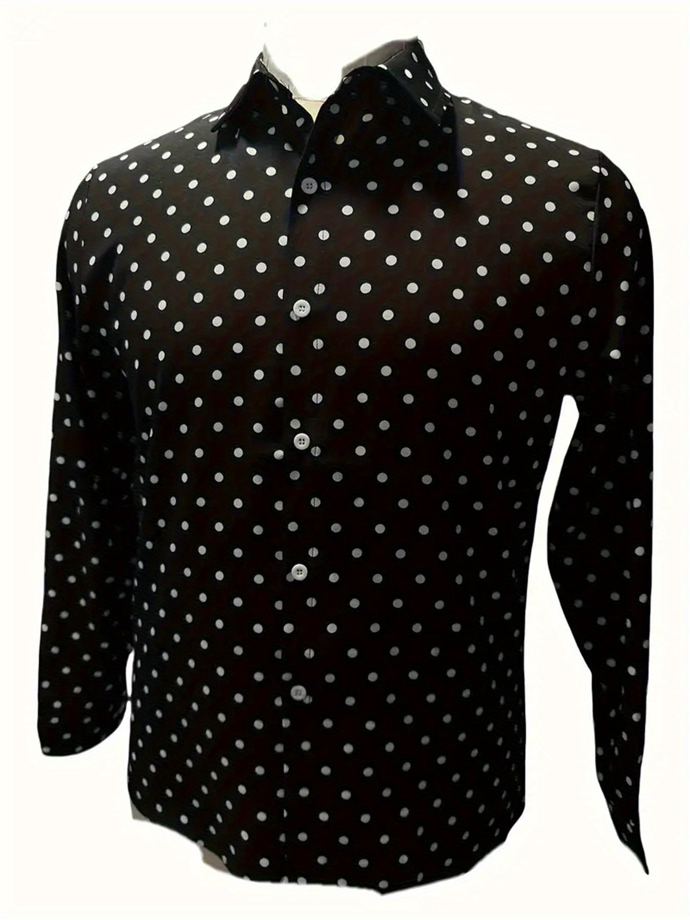 Men'S Casual Long-Sleeved Shirt with Polka Dot Pattern, Breathable Polyester, Lapel And Button Design, a Casual Top Suitable for Both Men And Women for Beach And Outdoor Activities