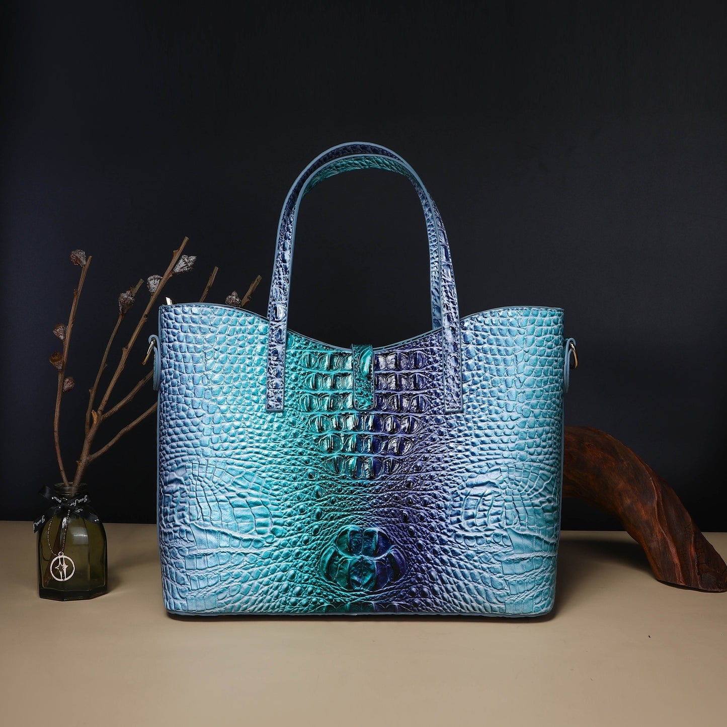 3pcs Set: Colorful Crocodile Pattern Large Capacity Faux Leather Tote & Crossbody Bags With Matching Wallet Combo, Christmas, Mother'S Day Gifts, Halloween Gifts